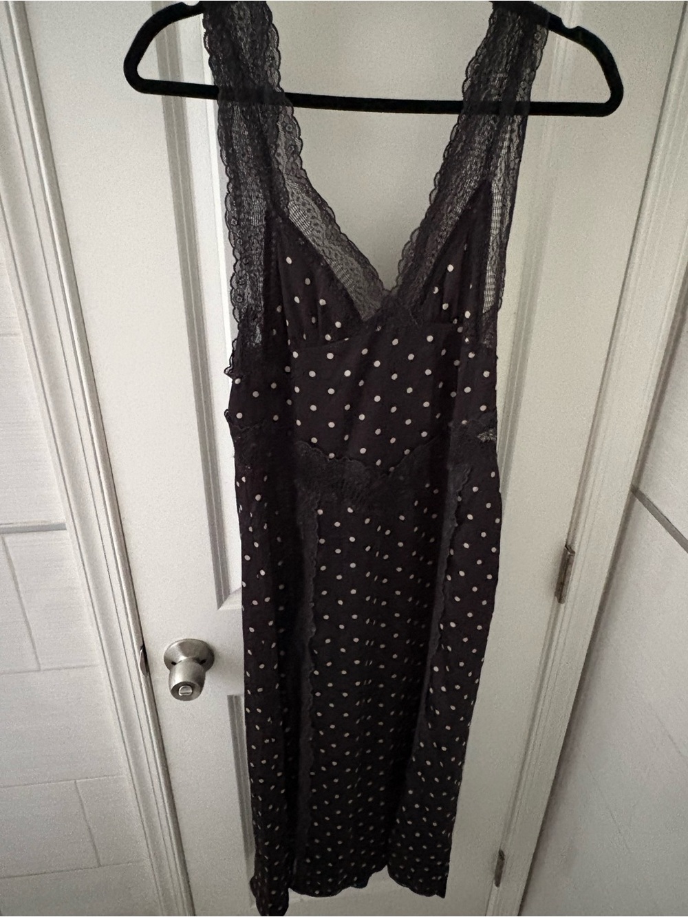 INTIMATELY FREE PEOPLE Black & White Polka Dot Lace-Trim Midi Dress - Picture 4 of 5